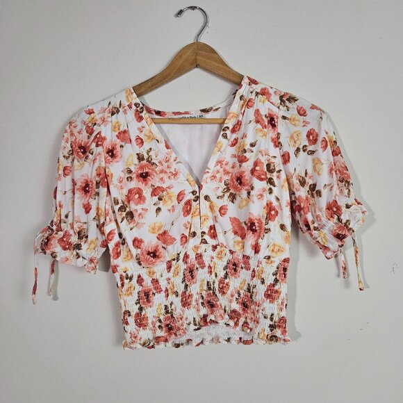 Abercrombie & Fitch Women's Floral Top XXS Smocked Romantic Soft Girl Spring - Picture 2 of 12